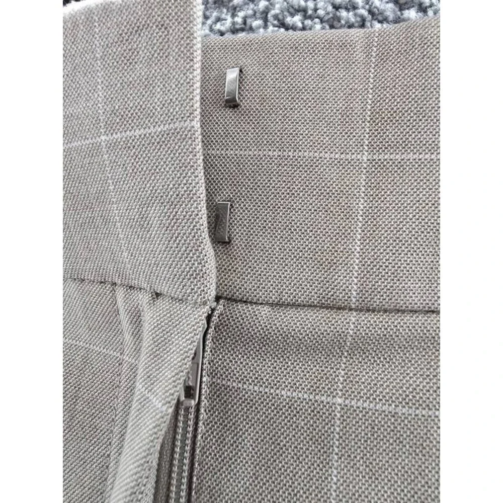 Calvin Klein Windowpane Print Wide Leg Pants Women's 8 Wicker Multi Zip Hook&Bar